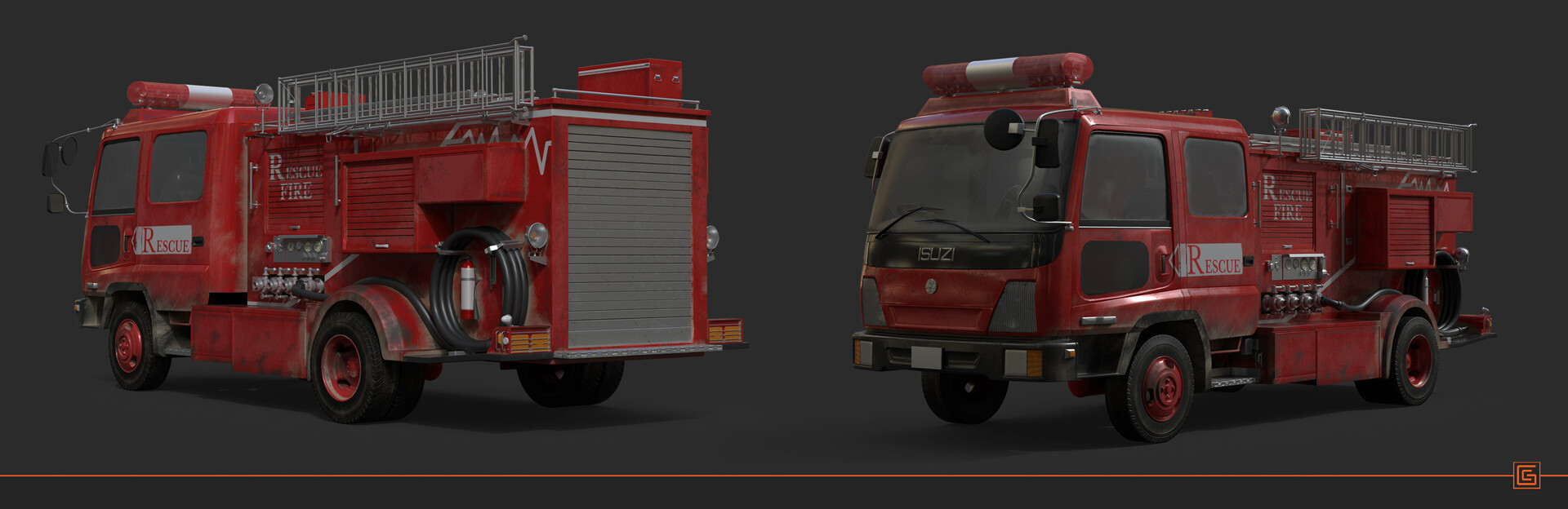 Rescue Fire Truck — Front & Rear Views