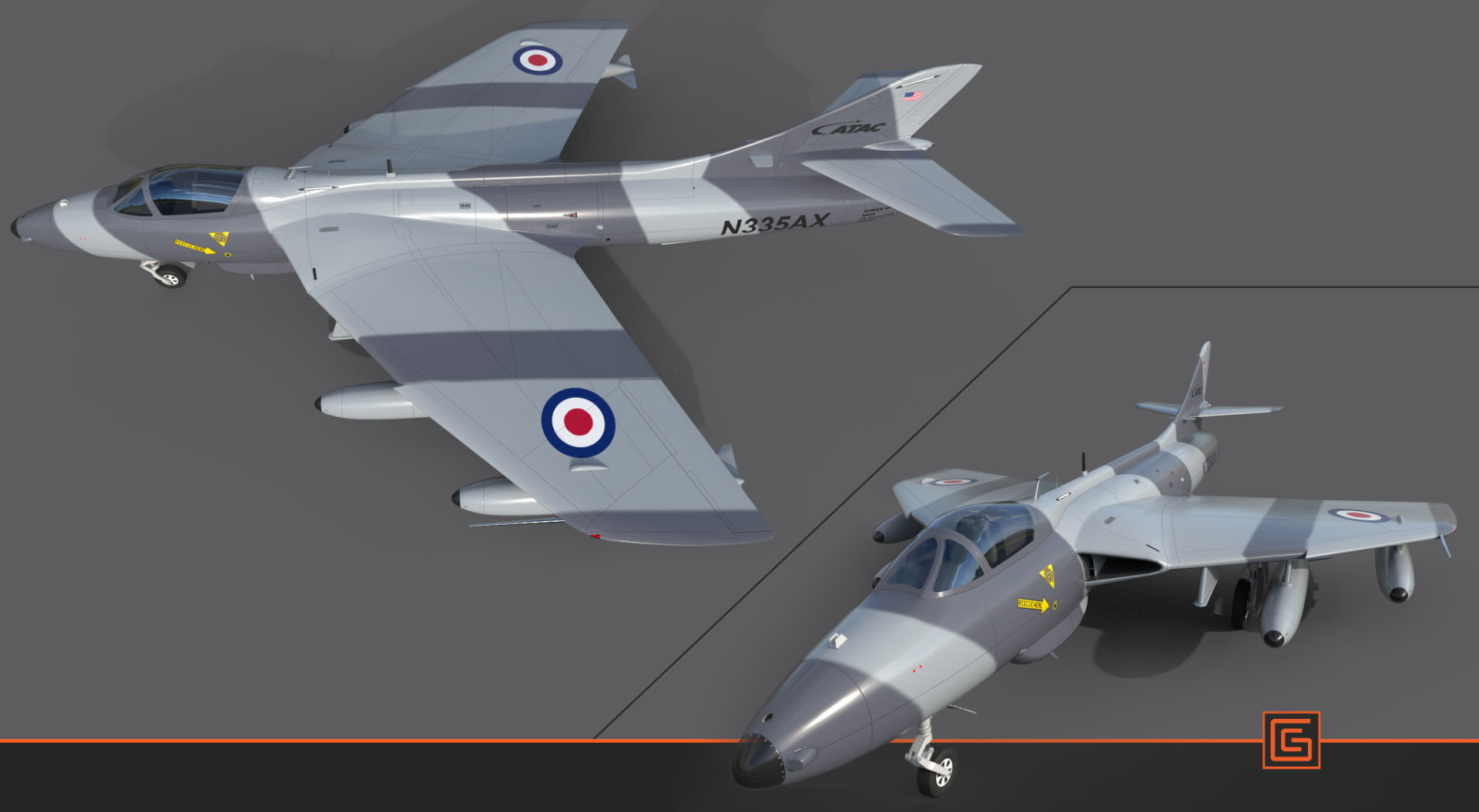 Hawker Hunter Jet — Top & Hero Views