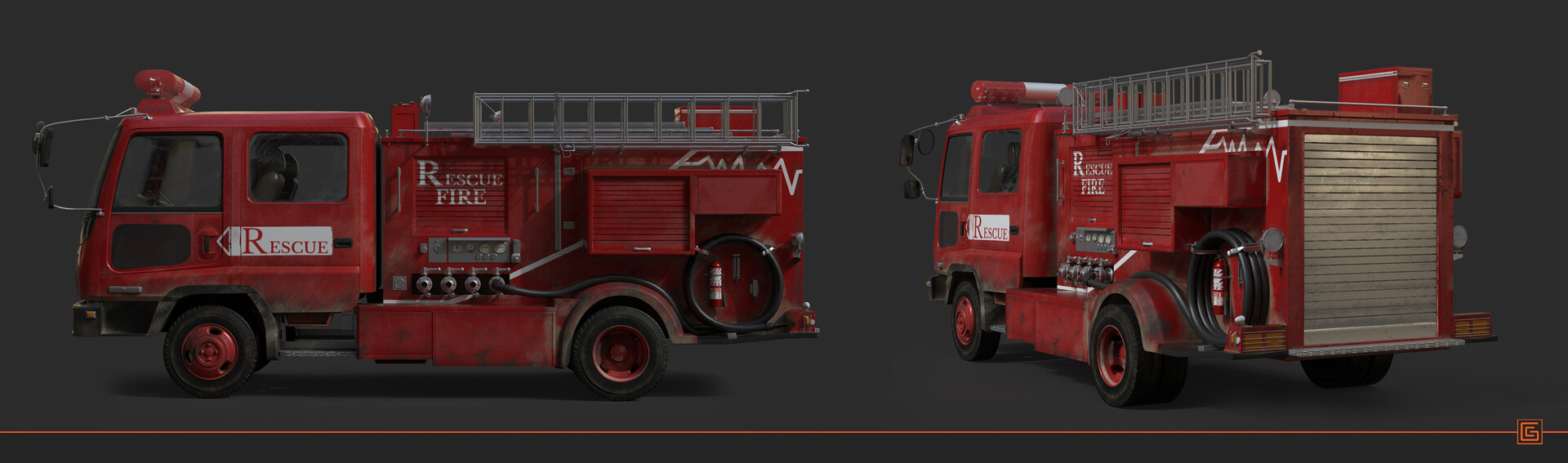 Rescue Fire Truck — Textured Render