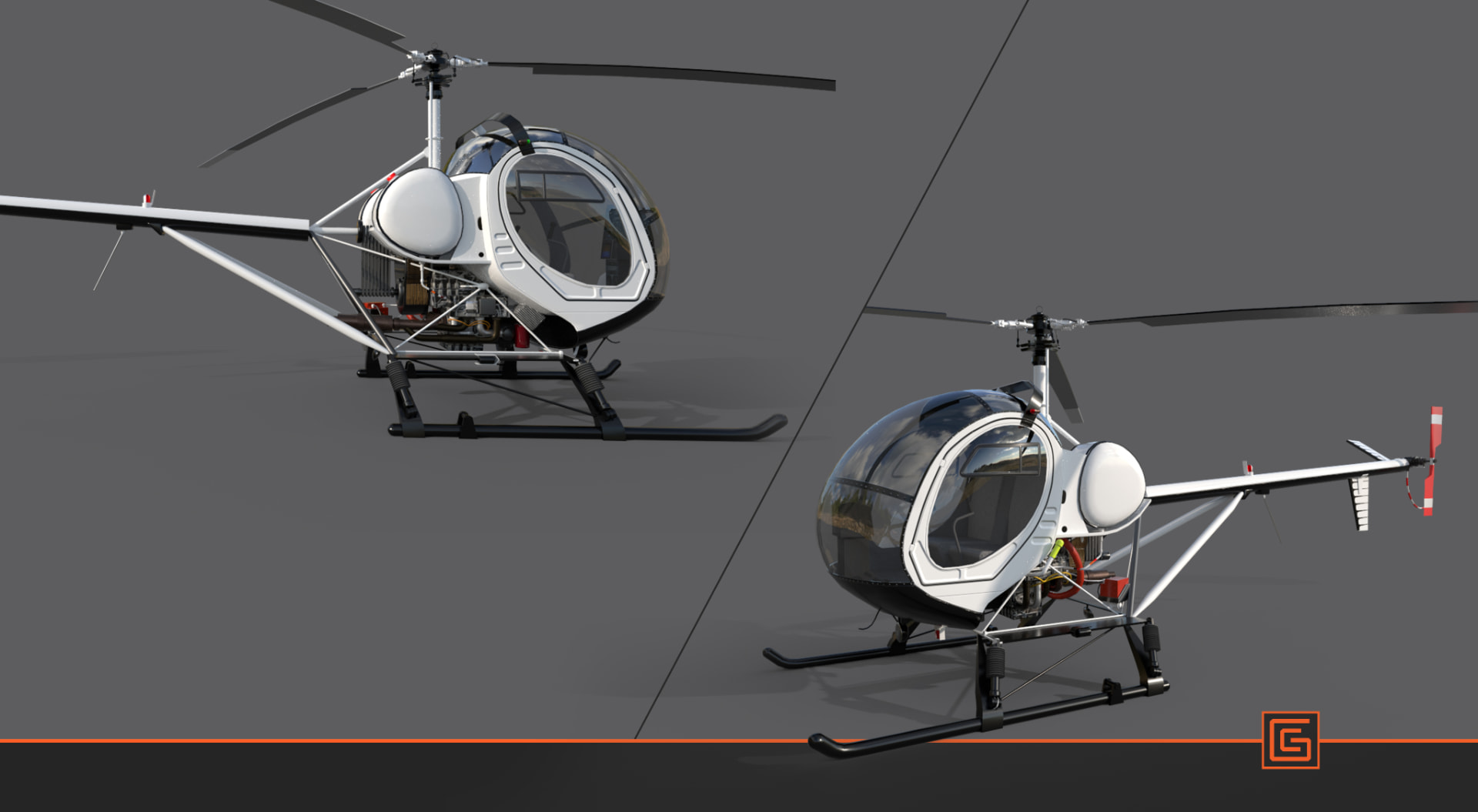 Schweizer 300 — Three-Quarter Views