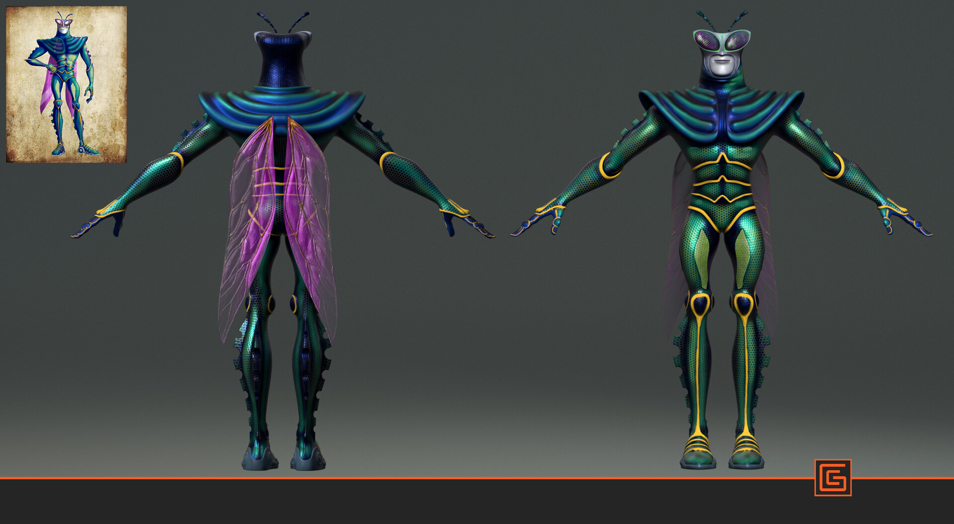 Insectoid Warrior — Textured Turnaround