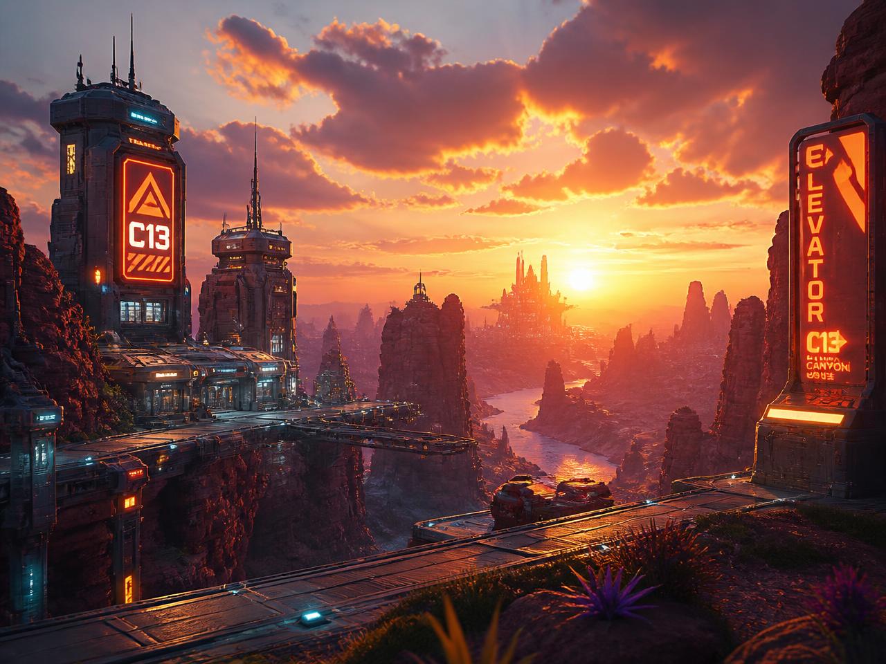 Stylized sci-fi game environment